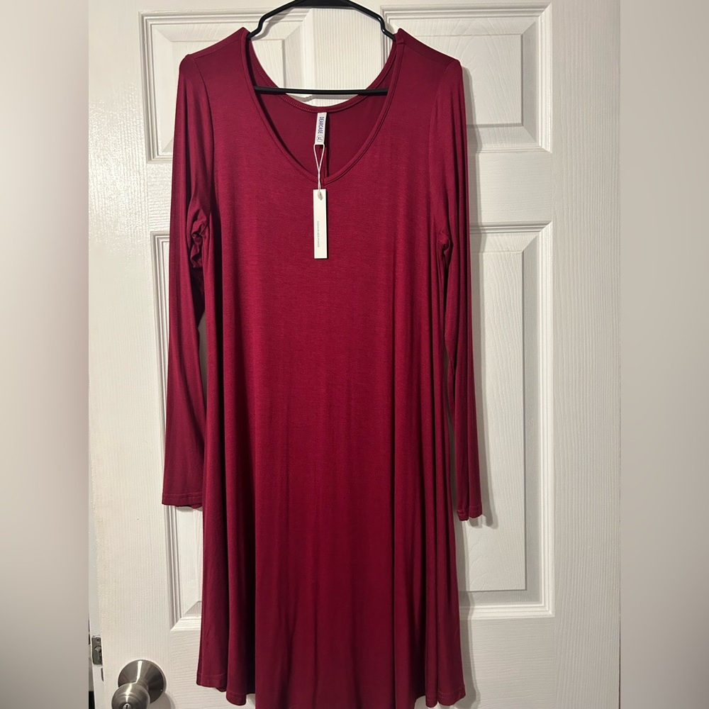 Cute and Comfy Burgundy Long Sleeve Dress
